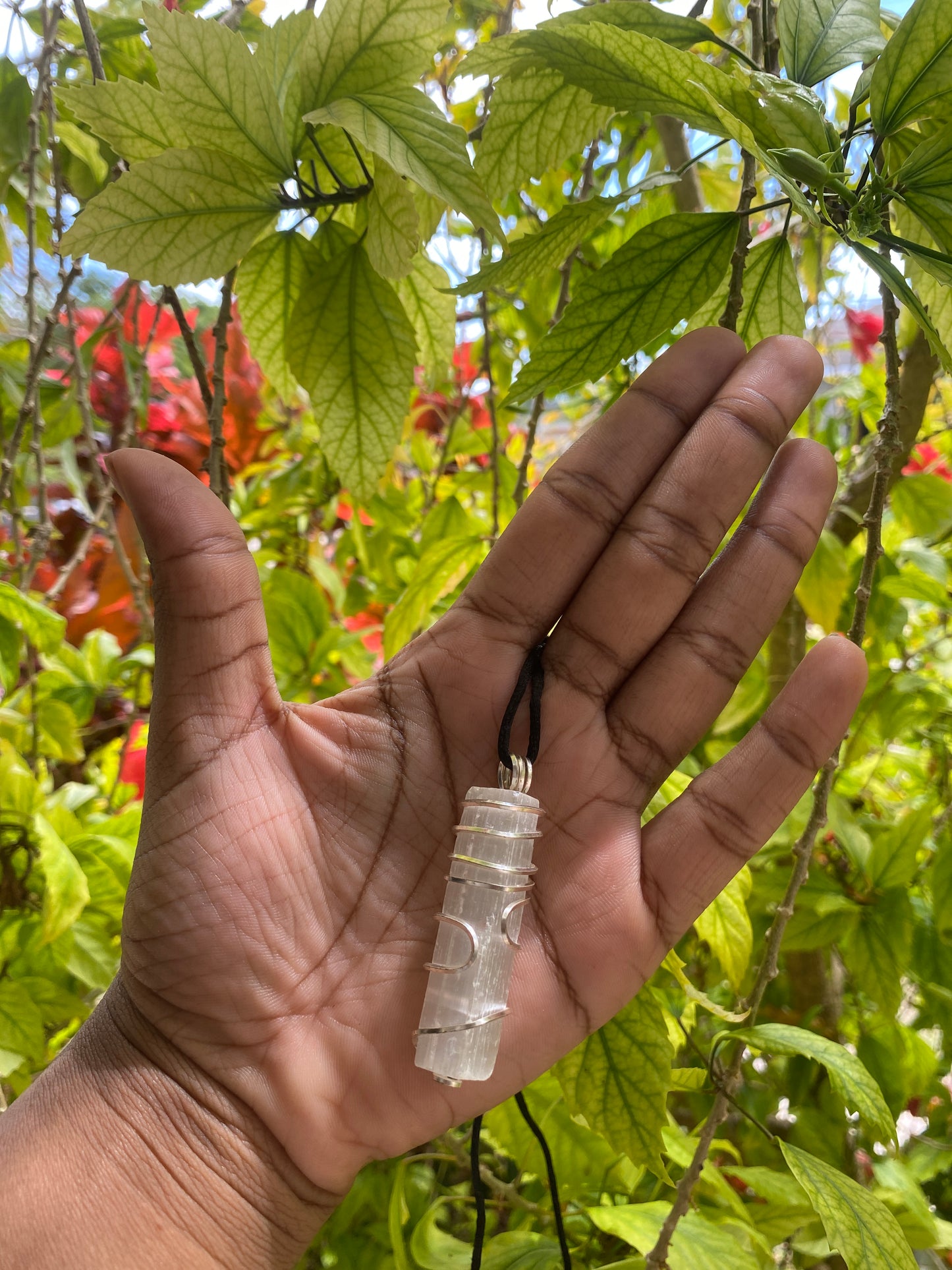 Selenite silver necklace