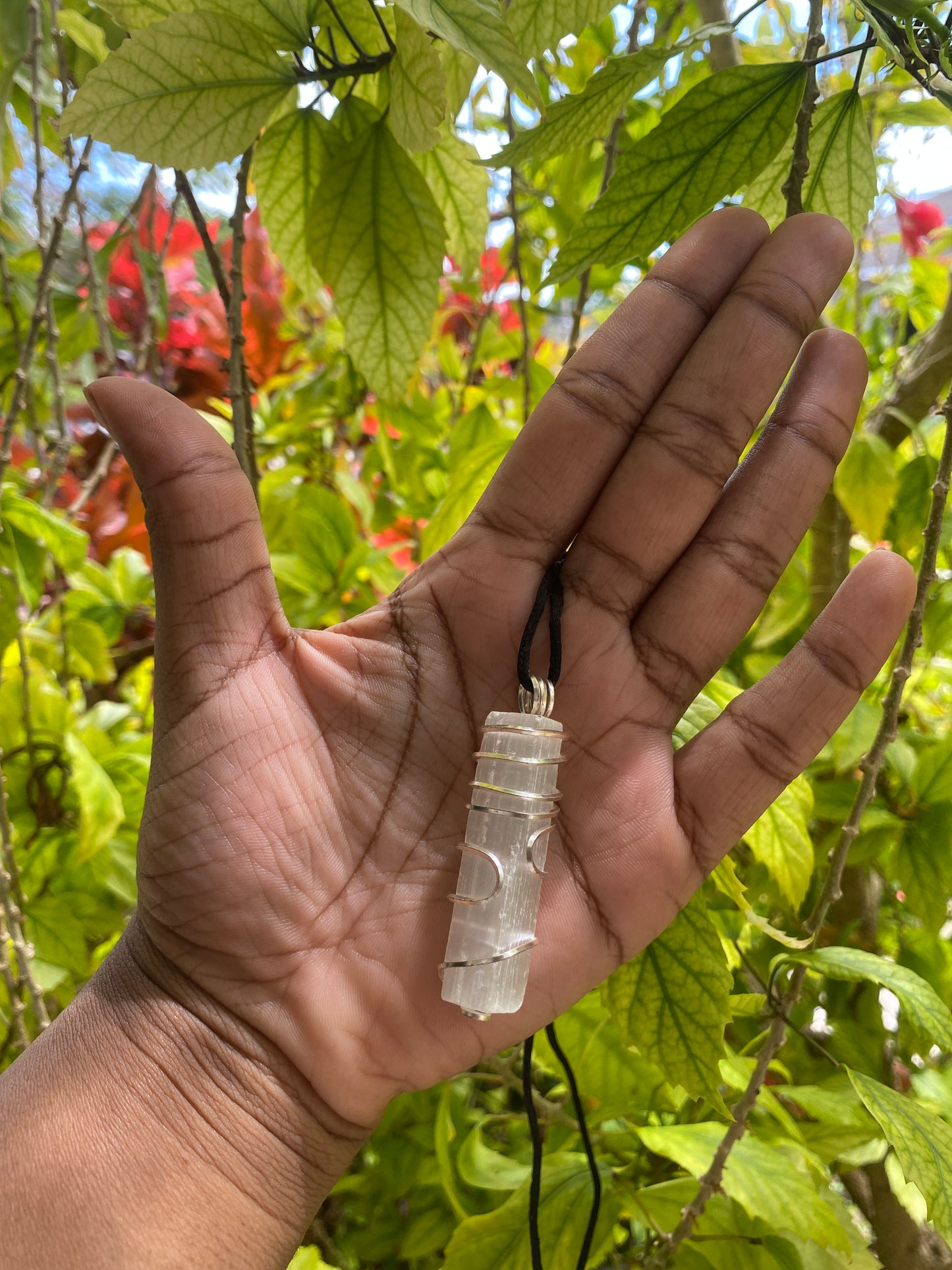 Selenite silver necklace