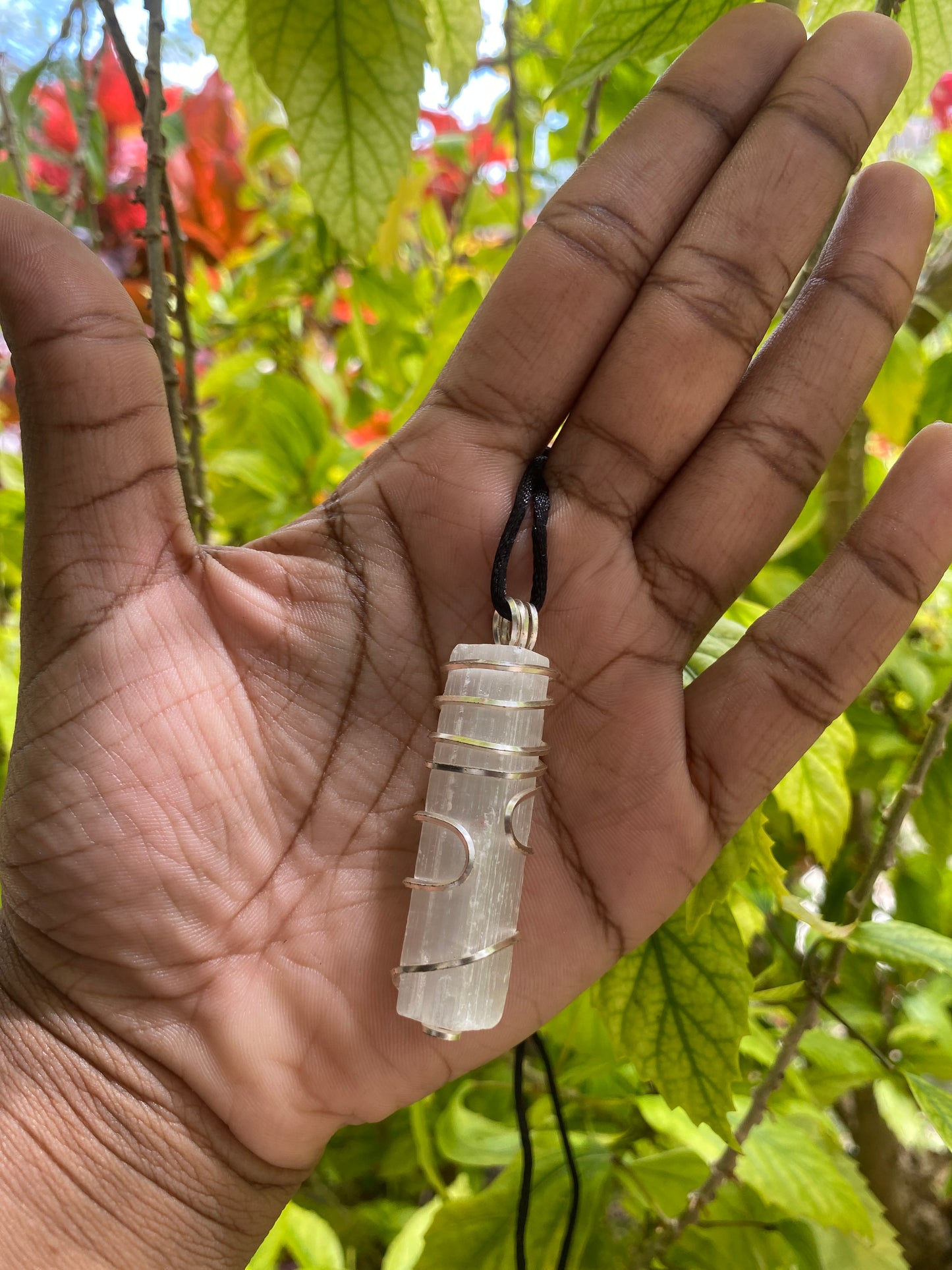 Selenite silver necklace