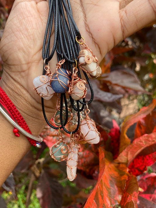 Crystal chip  wrapped pendant necklaces
